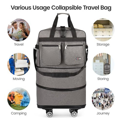 30'' Expandable Rolling Duffle Bag w/Wheels,Foldable - color: GREY, size: 30in
