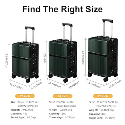 Carry on suitcase Zipperless Luggage,Polycarbonate Aluminum Hard Shell, Expandable Carry-On Suitcase with Spinner Wheels, 26 Inch Cabin - color: green, size: 26 inch