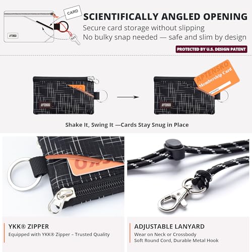 RFID 차단 여행용 지갑, 조절 가능한 랜야드 포함, 작은 나일론 지퍼 파우치 및 신분증, 신용 카드, 현금, 열쇠, 통근자용 배지 홀더, 블랙+., 끈이 달린 RFID 차단 여행용 지갑 - color: 블랙+.