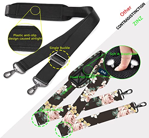 Shoulder Strap 58" Ultra-Thick Fixed Padded and Adjustable Buckles Crossbody Strap for Briefcase Laptop Bag Luggage - color: Black Rose