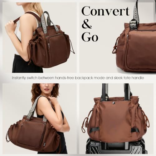 Everyday Bag Tote for Women, Spacious Diaper Bag with 16 Pockets, Durable Travel Bag, Sleek Work Shoulder Bag - color: Chocolate Brown