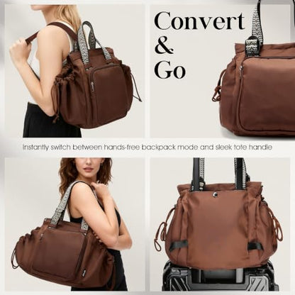 Everyday Bag Tote for Women, Spacious Diaper Bag with 16 Pockets, Durable Travel Bag, Sleek Work Shoulder Bag - color: Chocolate Brown