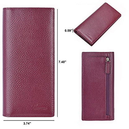 Lavemi Ultra Slim Thin Leather Women Wallet RFID Blocking Credit Card Holder Bifold Long Ladies Billfold - color: 2- Dark Magenta