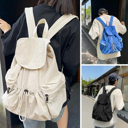 Yitengteng Lightweight Drawstring Backpack, Nylon Travel Daypack,Multi-Purpose Gym Hiking Rucksack for Women Men (Black) - color: Black