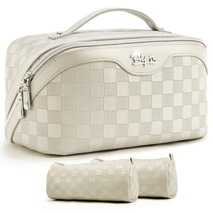 BOYATU Travel Makeup Bag Organizer: 180°Open-Flat 3 Pcs Make up Bags Set - color: 01-E-Beige