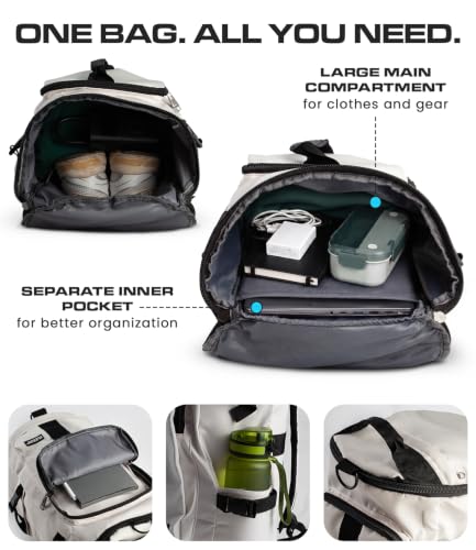 Plexon 2 in 1 Travel Duffle Bag Backpack 8.7 Gall for Sport Workout - color: Off-White