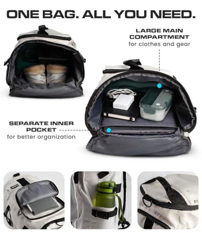 Plexon 2 in 1 Travel Duffle Bag Backpack 8.7 Gall for Sport Workout - color: Off-White