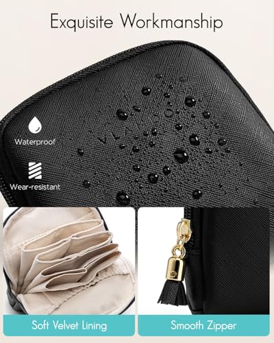 VLANDO Small Travel Jewelry Case,Velvet Pouch Bags with Zipper,Black - color: C.Black