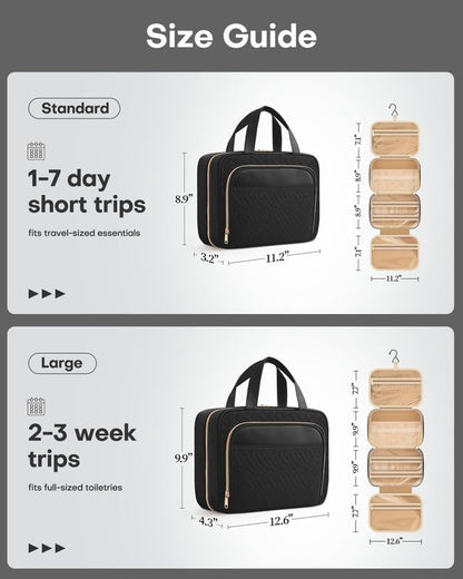 HOTOR Hanging Travel Toiletry Bag Women Men, Black, Large - color: Black, size: Large
