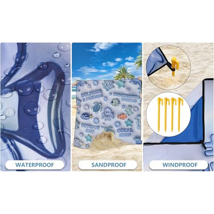 WIWIGO Beach Blanket Mat Waterproof Sandproof for 2-8 Adults Quick Drying - color: 3d - Ocean Light Blue, size: 79" X 83"（1-4person）