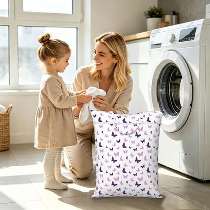 Purple Butterfly Travel Laundry Bag Washable Dirty Clothes Bag for Gym - color: Purple Butterfly