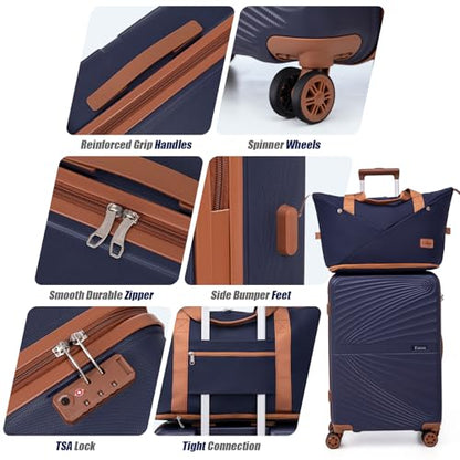 Luggage Sets 5 Piece Hardside Suitcase,Beige (20"/24"/28"/DB/TB) - color: Beige