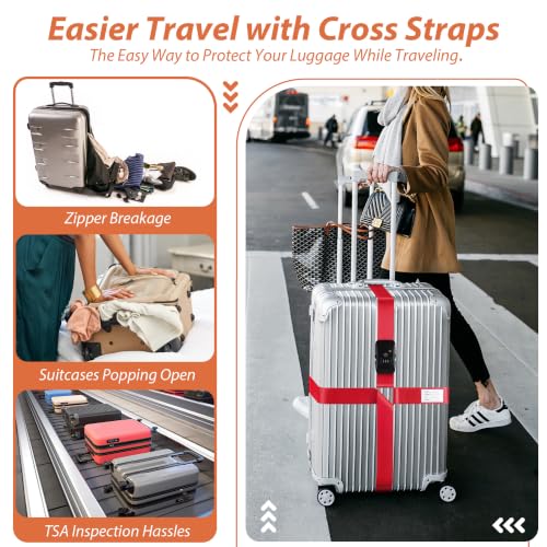 TSA Approved Luggage Straps with Combination Lock, Cross Red - color: Cross Red