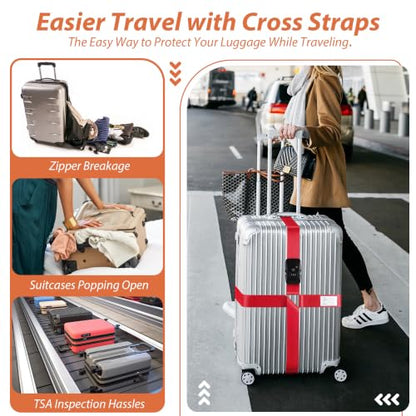 TSA Approved Luggage Straps with Combination Lock, Cross Red - color: Cross Red