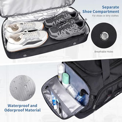 WITZMAN Travel Duffle Bag for Men 55L Nylon Weekender with Shoe Compartment - color: Black