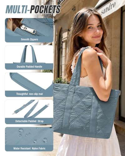 suradar Puffy Tote Bag for Women with Laptop Compartment Handbags - color: A4-blue