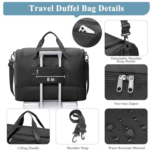 Large Travel Duffle Bag, Carry-On Weekender Bags for Women Travel - color: Black with Toiletry Bag, size: Large