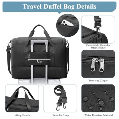 Large Travel Duffle Bag, Carry-On Weekender Bags for Women Travel - color: Black with Toiletry Bag, size: Large