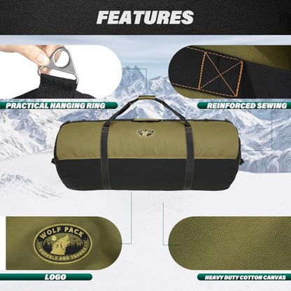 Gilbins Heavyweight Duffle Bag Super Tough Heavy Duty Cotton Canvas Duffel Bag -Great for Camping, Travel, Hiking - size: XL 36" x 20"