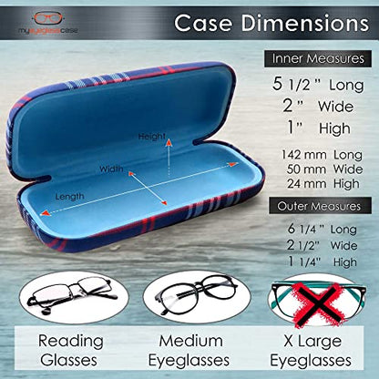 MyEyeglassCase Women's Hard Eyeglass Case | Protective Hard Shell Glasses Case with Pouch and Cloth - color: Plaid Red & Blue