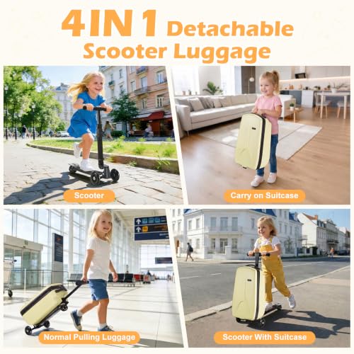 Scooter Luggage for Kids Removable & Foldable Ride on Suitcase-Yellow - color: Light Yellow