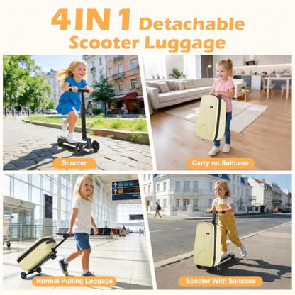 Scooter Luggage for Kids Removable & Foldable Ride on Suitcase-Yellow - color: Light Yellow