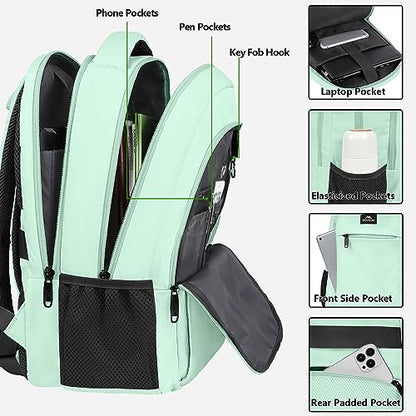 MATEIN Mint Green Travel Laptop Backpack, 15.6 Inch Computer Bag for Women - color: Mint Green, size: 15.6 Inch