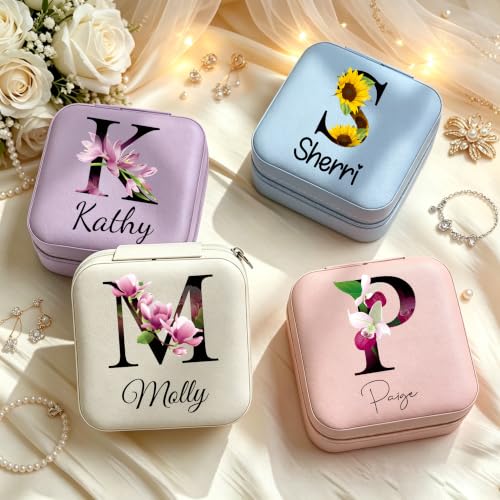Ships Next Day, Initial Name Travel Jewelry Case - Teacher Appreciation Gifts - Small Jewelry Travel Organizer Box Teen Girl Gifts Trendy Stuff - style: Style 08