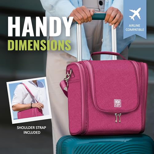 BOACAY Extra Large Hanging Travel Toiletry Bag for Women and Men, Makeup Bag - color: (X-Large) Cerise Pink - Gray Interior