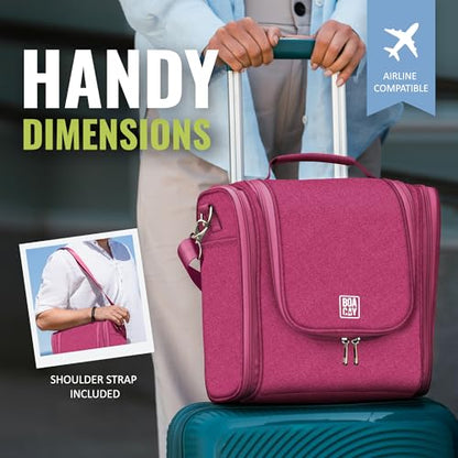 BOACAY Extra Large Hanging Travel Toiletry Bag for Women and Men, Makeup Bag - color: (X-Large) Cerise Pink - Gray Interior