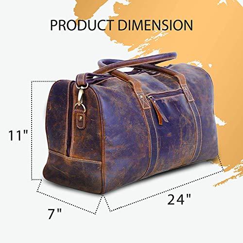 KomalC 24 Inch Leather Duffle Bag for Men & Women, Travel Weekend Bag - style: Brown Distressed Tan