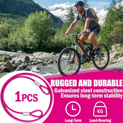 4.7mm(3/16") Steel Security Cable with Loops, Bike Lock Cable, 1Pack - color: Pink, size: 15FT-(1Pack)