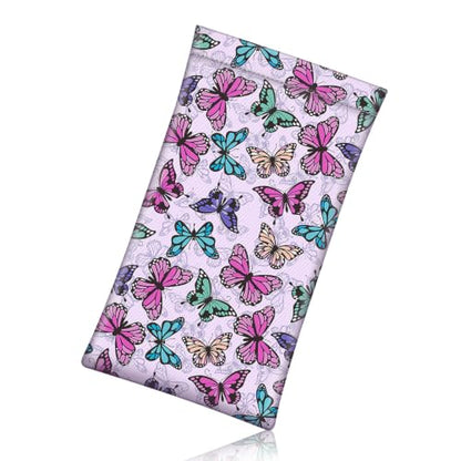 FINTIE Soft Eyeglasses Case with Cleaning Cloth, Squeeze Top Glasses Pouch - color: Butterfly