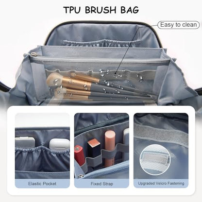 BOYATU Travel Makeup Bag for Women: 3 Pcs Set Striped Make up Bag,Blue - color: A-1-Blue
