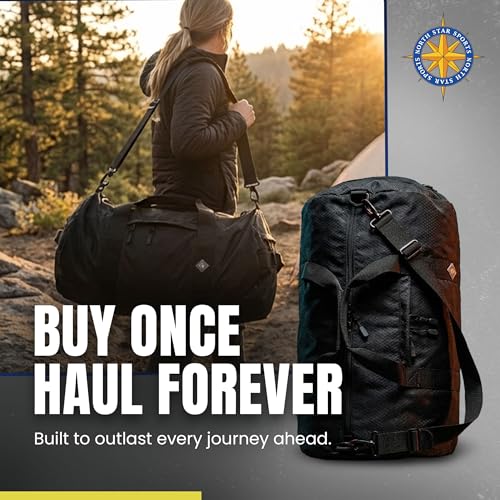 131L Travel Duffle Bag, Heavy Duty Ripstop Gym Weekender Bag - color: Midnight Black, size: 16" x 40" (131 Liters)