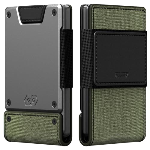 PROOF Slim Minimalist Wallets for Men | Leather & Metal | RFID Wallet - color: Olive Drab Green