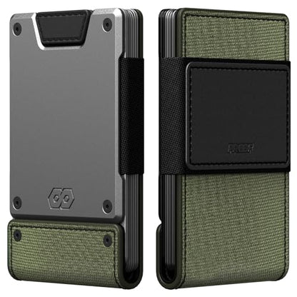 PROOF Slim Minimalist Wallets for Men | Leather & Metal | RFID Wallet - color: Olive Drab Green