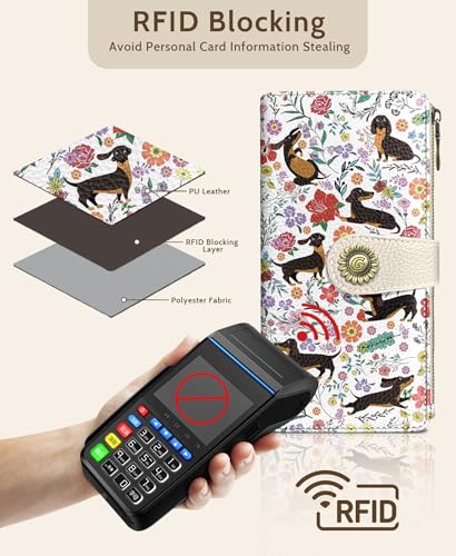 GIANCOMICS Dachshunds Dog Women Wallet RFID, Cute Credit Card Holder Bifold - color: Dachshunds Flowers