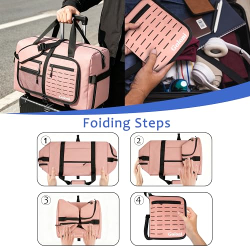 Goloni 65L Foldable Duffle Bag for Travel, Large Durable Travel Duffel Bag - color: Pink, size: 65L
