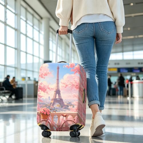 MAYJOYDIY Paris Eiffel Tower Luggage Cover Cherry Tree Elastic Baggage Covers Pink Rose Bicycle Dust-Proof Suitcase Sleeve Anti-Scratch Washable Suitcase Protector L Fit 26-28 Inch Luggage - color: Eiffel Tower