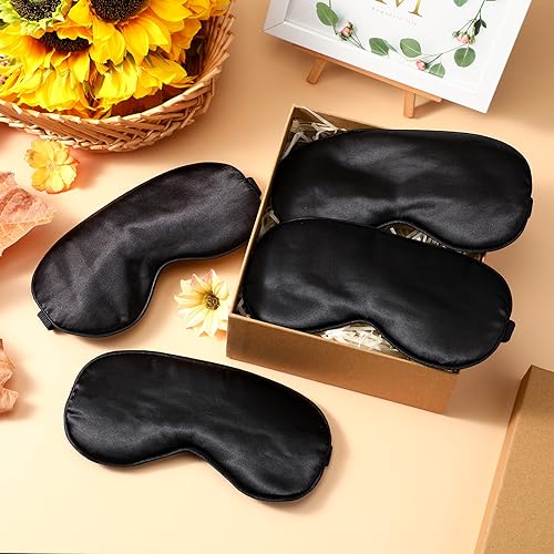 BBTO 4 Pack Silk Sleep Eye Mask, Black - color: Black