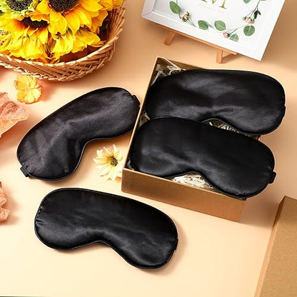BBTO 4 Pack Silk Sleep Eye Mask, Black - color: Black