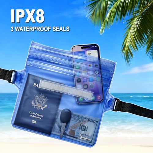 Waterproof Fanny Pack, Dry Bag Phone Pouch for Beach Swimming Kayaking - color: Blue+Black