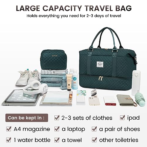 LOVEVOOK Travel Duffle Bag,Weekender Bags for Women with Shoe Compartment - color: A-Dark Green-a, size: Large-2 Pcs
