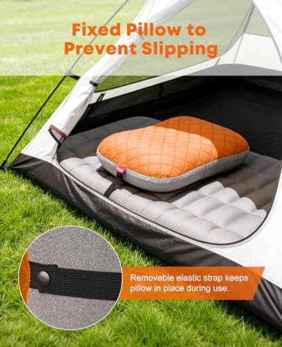 Trakiom Inflatable Camping Pillow with Carabiner, Air Travel Pillow - color: Orange