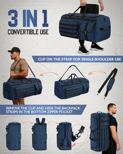 Gonex 90L Large Duffel Bag, Convertible Travel Sports Duffle - color: Dark Blue, size: 90L