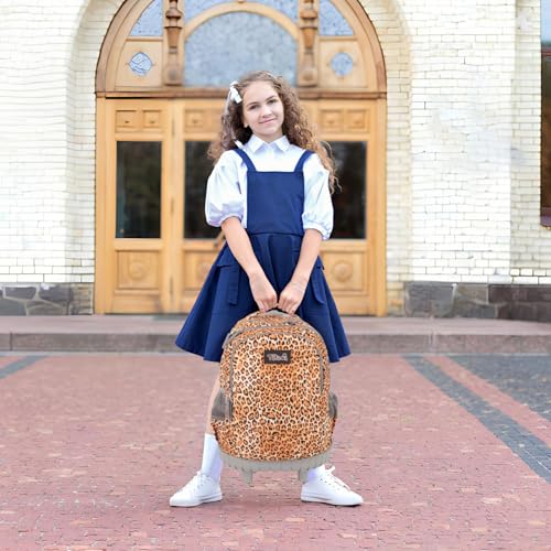 Tilami Rolling Backpack for Boys and Girls,Leopard Brown - color: Leopard Brown