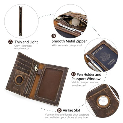 CONTACTS Rfid Passport Holder for Men Leather Passport Wallet by Handmade - color: Coffee, style: Plain- Classic