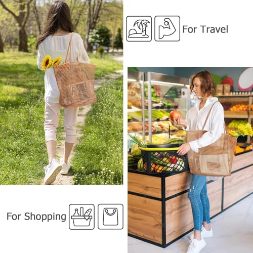 Mesh Beach Tote Bag for Women, Sandproof Quick Dry Foldable Travel Bag - color: Khaki