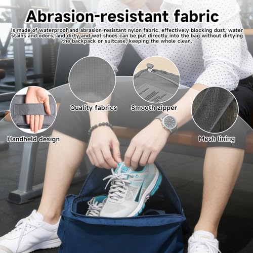 Travel Shoe Bag Organizer, Zippered Shoe Case With Handle And Mesh Pocket, Fits Sneakers Sandals, Keeps Clean In Suitcase Gym Locker Closet - color: Grey